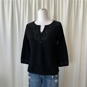 White + Warren Black cashmere sweater with beaded embellishment size Large.